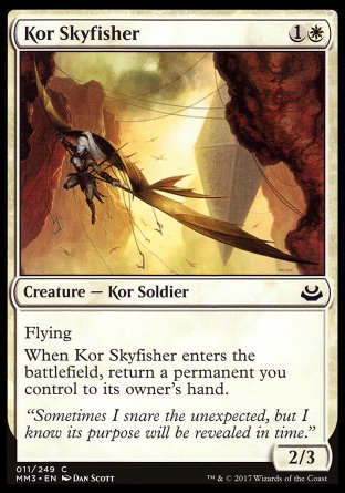 '-Kor Skyfisher
Creature â€” Kor Soldier
Flying
When this creature enters, return a permanent you control to its owner's hand.
2/3