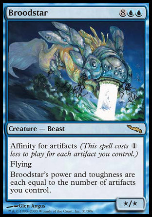 Broodstar
Creature — Beast
Affinity for artifacts
Flying
Broodstar's power and toughness are each equal to the number of artifacts you control.
*/*