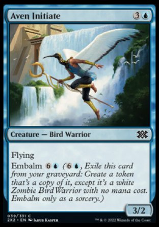 Aven Initiate
Creature — Bird Warrior
Flying
Embalm %6%U
3/2