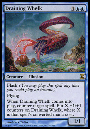 '-Draining Whelk
Creature â€” Illusion
Flash
Flying
When this creature enters, counter target spell. Put X +1/+1 counters on this creature, where X is that spell's mana value.
1/1