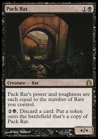 '-Pack Rat
Creature â€” Rat
Pack Rat's power and toughness are each equal to the number of Rats you control.
%2%B, Discard a card: Create a token that's a copy of this creature.
*/*