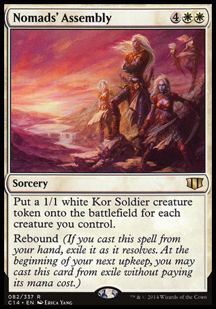 Nomads' Assembly
Sorcery
Create a 1/1 white Kor Soldier creature token for each creature you control.
Rebound
