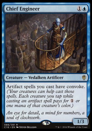 Chief Engineer
Creature — Vedalken Artificer
Artifact spells you cast have convoke.
1/3