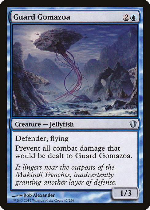 Guard Gomazoa
Creature — Jellyfish
Defender, flying
Prevent all combat damage that would be dealt to this creature.
1/3