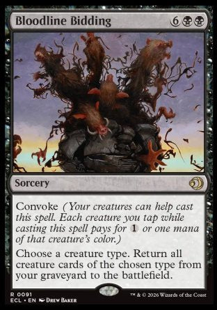 Bloodline Bidding
Sorcery
Convoke
Choose a creature type. Return all creature cards of the chosen type from your graveyard to the battlefield.