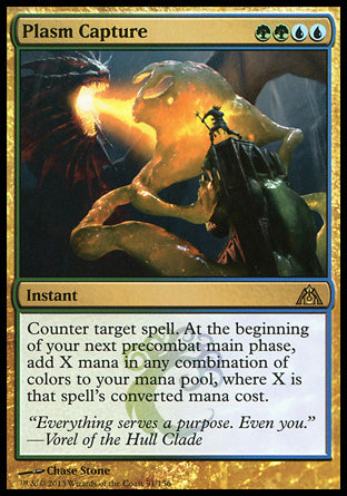 Plasm Capture
Instant
Counter target spell. At the beginning of your next first main phase, add X mana in any combination of colors, where X is that spell's mana value.