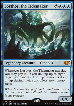 '-Lorthos, the Tidemaker
Legendary Creature â€” Octopus
Whenever Lorthos attacks, you may pay %8. If you do, tap up to eight target permanents. Those permanents don't untap during their controllers' next untap steps.
8/8