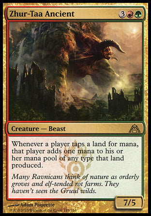 Zhur-Taa Ancient
Creature — Beast
Whenever a player taps a land for mana, that player adds one mana of any type that land produced.
7/5