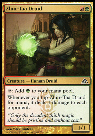 Zhur-Taa Druid
Creature — Human Druid
%T: Add %G.
Whenever you tap this creature for mana, it deals 1 damage to each opponent.
1/1