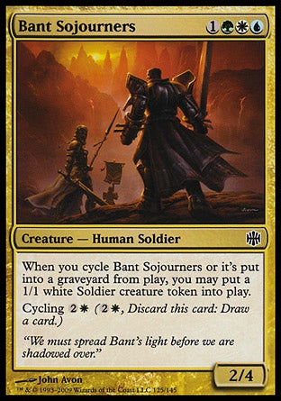 Bant Sojourners
Creature — Human Soldier
When you cycle this card and when this creature dies, you may create a 1/1 white Soldier creature token.
Cycling %2%W
2/4