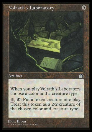 Volrath's Laboratory
Artifact
As this artifact enters, choose a color and a creature type.
%5, %T: Create a 2/2 creature token of the chosen color and type.