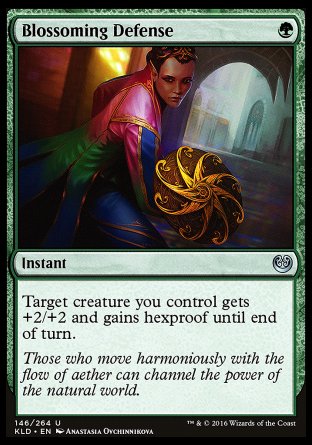 Blossoming Defense
Instant
Target creature you control gets +2/+2 and gains hexproof until end of turn.