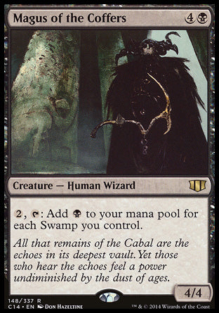 

Magus of the Coffers
Creature — Human Wizard
%2, %T: Add %B for each Swamp you control.
4/4
