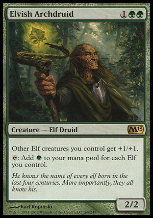 '-Elvish Archdruid
Creature â€” Elf Druid
Other Elf creatures you control get +1/+1.
%T: Add %G for each Elf you control.
2/2