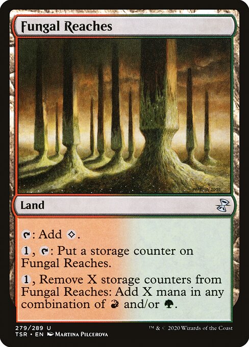 Fungal Reaches
Land
{T}: Add {C}.
{1}, {T}: Put a storage counter on this land.
{1}, Remove X storage counters from this land: Add X mana in any combination of {R} and/or {G}.