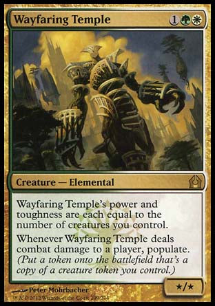 Wayfaring Temple
Creature — Elemental
Wayfaring Temple's power and toughness are each equal to the number of creatures you control.
Whenever this creature deals combat damage to a player, populate.
*/*