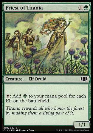 '-Priest of Titania
Creature â€” Elf Druid
%T: Add %G for each Elf on the battlefield.
1/1