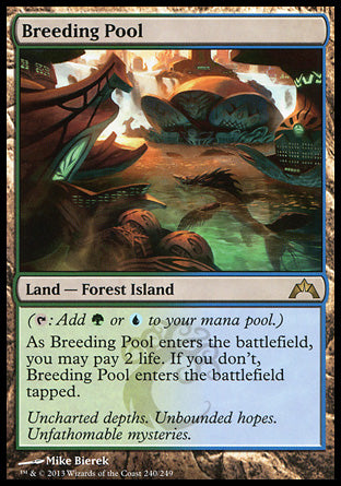 '-Breeding Pool
Land â€” Forest Island
 
As this land enters, you may pay 2 life. If you don't, it enters tapped.