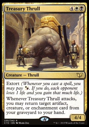 Treasury Thrull
Creature — Thrull
Extort
Whenever this creature attacks, you may return target artifact, creature, or enchantment card from your graveyard to your hand.
4/4