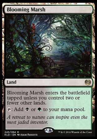 '-Blooming Marsh
Land
This land enters tapped unless you control two or fewer other lands.
%T: Add %B or %G.