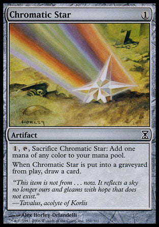 '-Chromatic Star
Artifact
%1, %T, Sacrifice this artifact: Add one mana of any color.
When this artifact is put into a graveyard from the battlefield, draw a card.