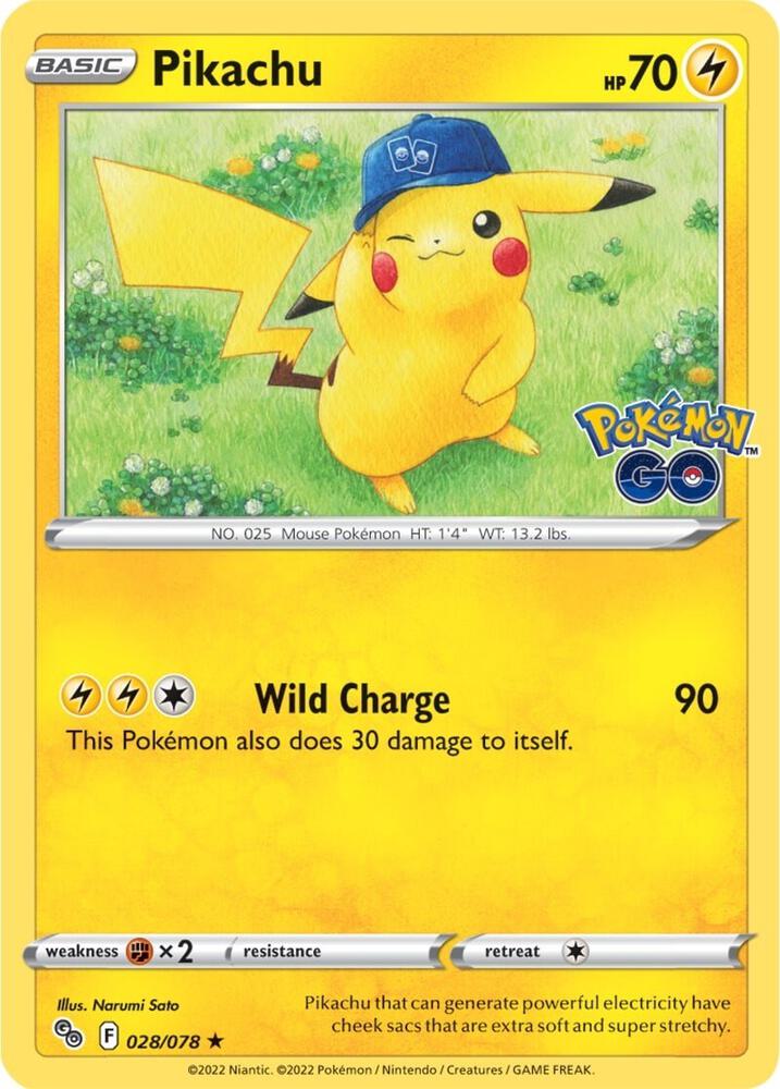 "Product Details
Card Number / Rarity:028/078 / Holo Rare
Card Type / HP / Stage:Lightning / 70 / Basic
Attack 1:[1LL] Wild Charge (90)
This Pokémon also does 30 damage to itself.
Weakness / Resistance / Retreat Cost:Fx2 / None / 1"
