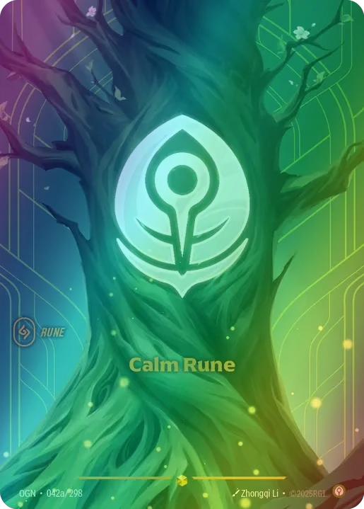 Calm Rune
Alternate Art Qualifier: Alternate Art
Set: Origins
Finish: Foil
Rarity: Alternate Art
Domain: Calm