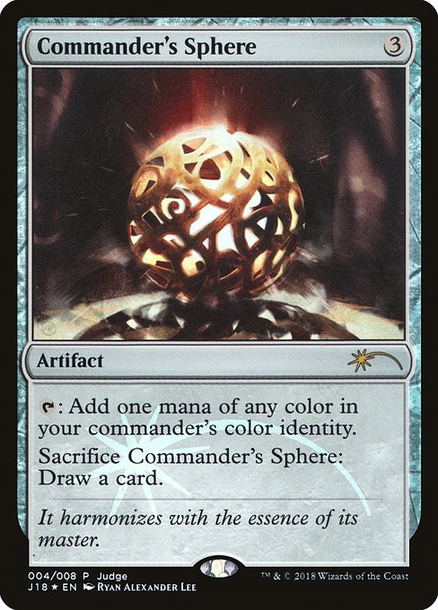 Commander's Sphere
Artifact
{T}: Add one mana of any color in your commander's color identity.
Sacrifice this artifact: Draw a card.