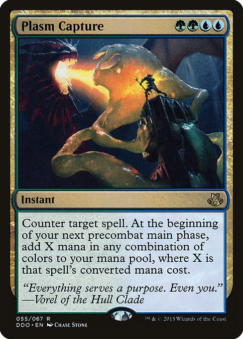 Plasm Capture
Instant
Counter target spell. At the beginning of your next first main phase, add X mana in any combination of colors, where X is that spell's mana value.