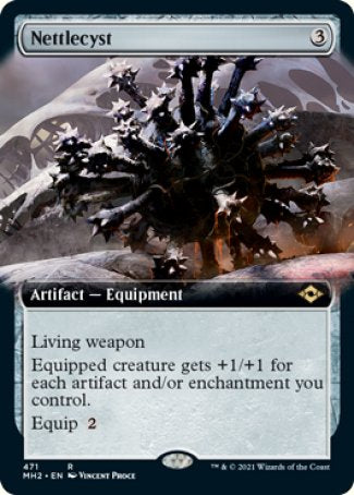 '-Nettlecyst
Artifact â€” Equipment
Living weapon
Equipped creature gets +1/+1 for each artifact and/or enchantment you control.
Equip %2