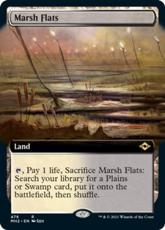 '-Marsh Flats
Land
%T, Pay 1 life, Sacrifice this land: Search your library for a Plains or Swamp card, put it onto the battlefield, then shuffle.