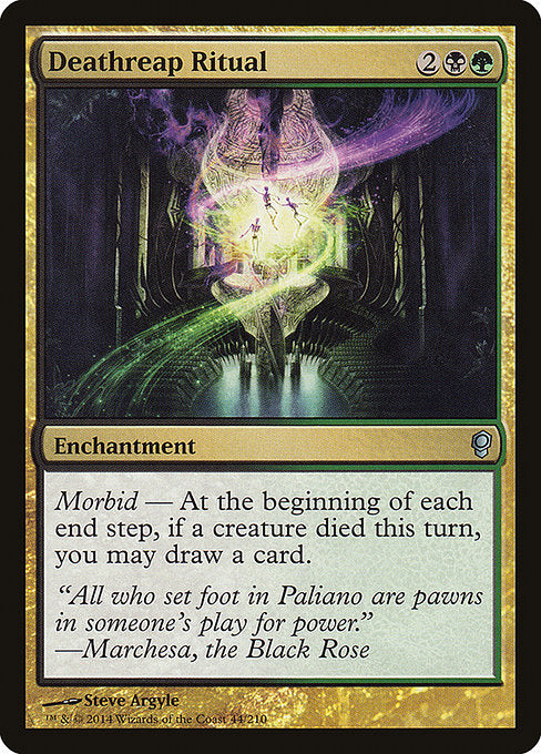 Deathreap Ritual
Enchantment
Morbid — At the beginning of each end step, if a creature died this turn, you may draw a card.
