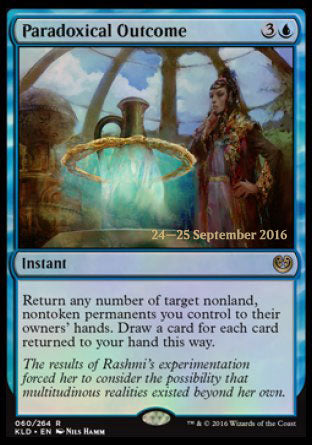 '-Paradoxical Outcome
Instant
Return any number of target nonland, nontoken permanents you control to their owners' hands. Draw a card for each card returned to your hand this way.