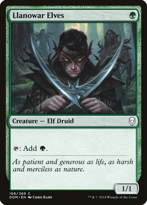 Llanowar Elves
Creature — Elf Druid
{T}: Add {G}.
1/1