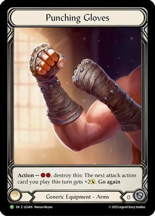 Punching Gloves

Action — {r}{r}, destroy this: The next attack action card you play this turn gets +2{p}. Go again

Generic Equipment - Arms

Defense:
0
