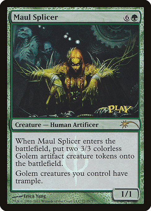Maul Splicer
Creature — Phyrexian Human Artificer
When this creature enters, create two 3/3 colorless Phyrexian Golem artifact creature tokens.
Golem creatures you control have trample.
1/1