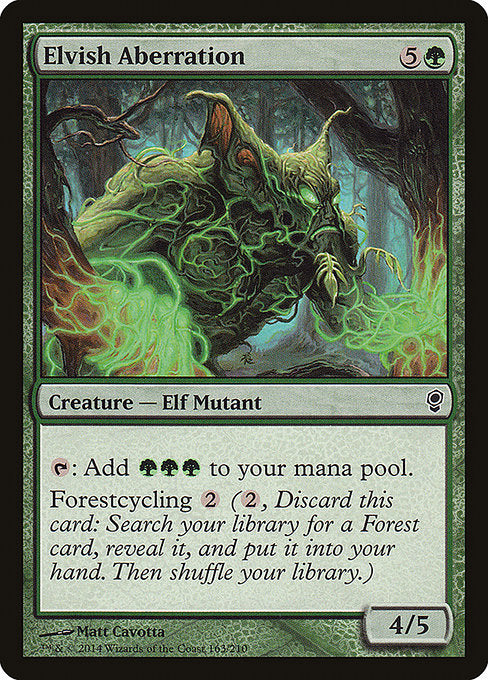 Elvish Aberration
Creature — Elf Mutant
{T}: Add {G}{G}{G}.
Forestcycling {2} ({2}, Discard this card: Search your library for a Forest card, reveal it, put it into your hand, then shuffle.)
4/5