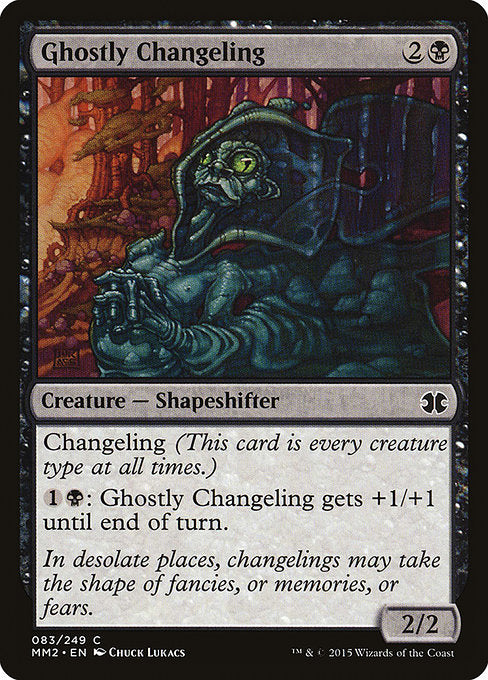 Ghostly Changeling
Creature — Shapeshifter
Changeling (This card is every creature type.)
{1}{B}: This creature gets +1/+1 until end of turn.
2/2