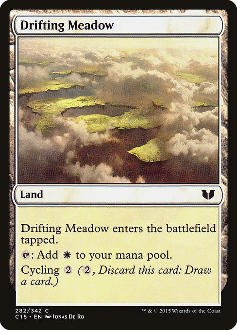Drifting Meadow
Land
This land enters tapped.
{T}: Add {W}.
Cycling {2} ({2}, Discard this card: Draw a card.)