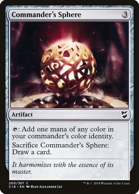 Commander's Sphere
Artifact
{T}: Add one mana of any color in your commander's color identity.
Sacrifice this artifact: Draw a card.
