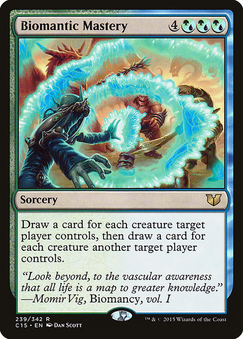 Biomantic Mastery
Sorcery
Draw a card for each creature target player controls, then draw a card for each creature another target player controls.