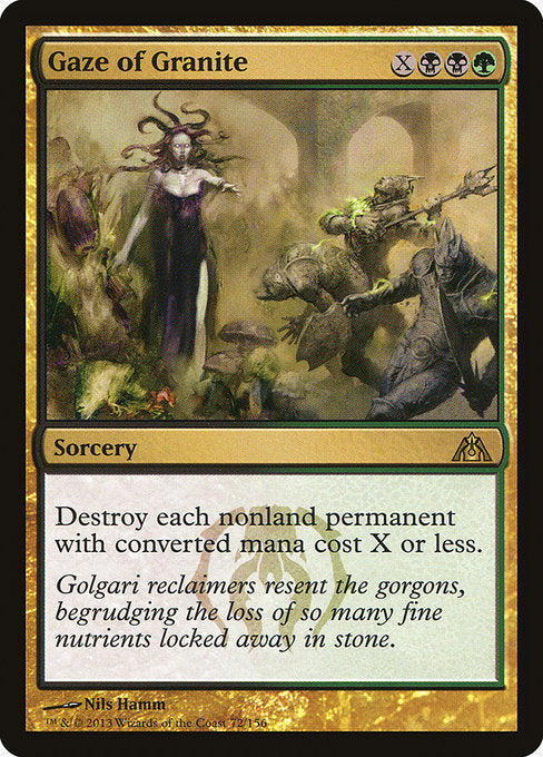 Gaze of Granite
Sorcery
Destroy each nonland permanent with mana value X or less.