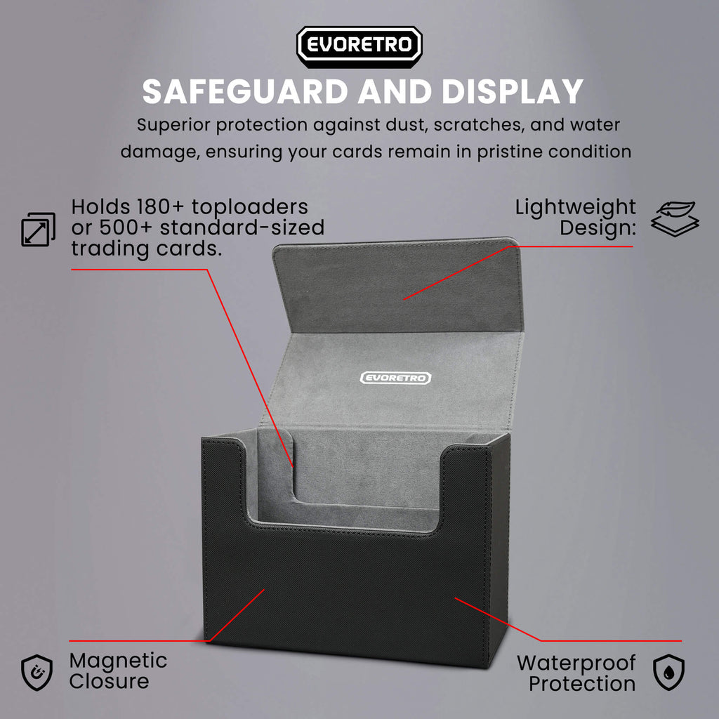 EVORETRO Magnetic Card Holder - 180+ Toploaders or 500+ Trading Cards | Black/Grey