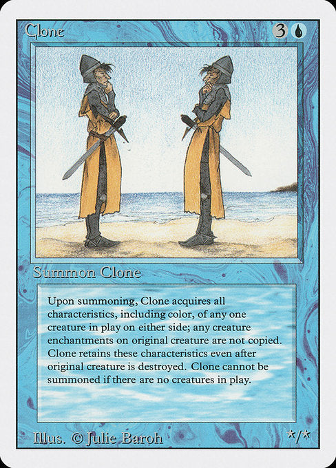 Clone
Creature — Shapeshifter
You may have this creature enter as a copy of any creature on the battlefield.
0/0