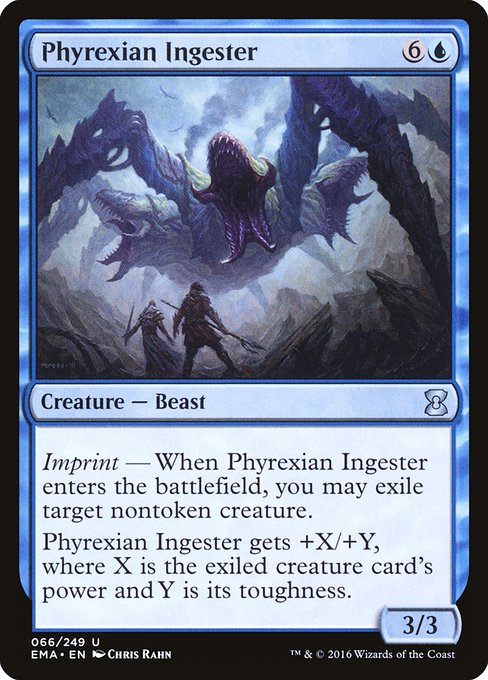 Phyrexian Ingester
Creature — Phyrexian Beast
Imprint — When this creature enters, you may exile target nontoken creature.
This creature gets +X/+Y, where X is the exiled creature card's power and Y is its toughness.
3/3