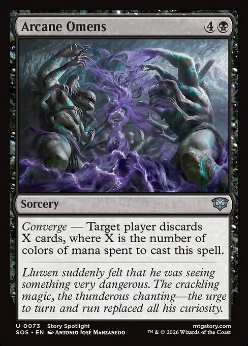 Arcane Omens
Sorcery
Converge — Target player discards X cards, where X is the number of colors of mana spent to cast this spell.