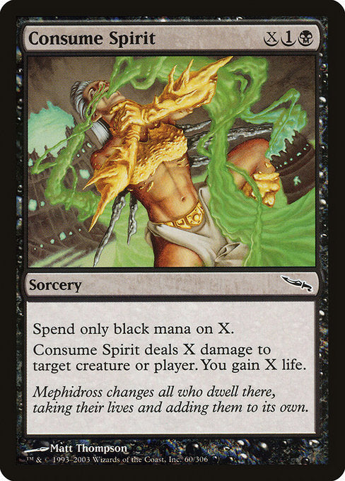 Consume Spirit
Sorcery
Spend only black mana on X.
Consume Spirit deals X damage to any target and you gain X life.