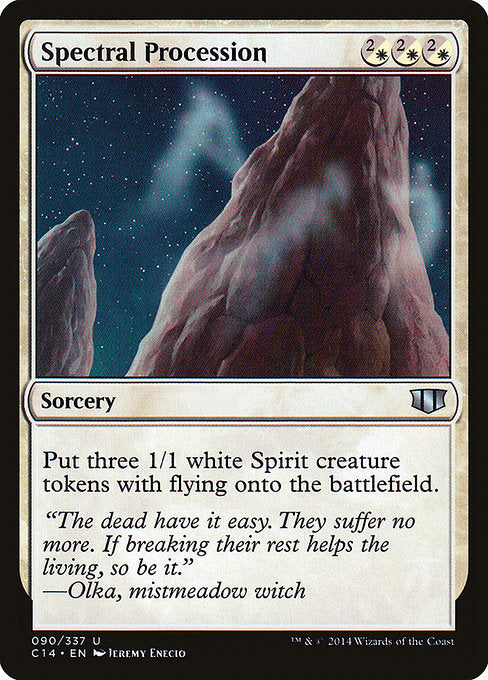 Spectral Procession
Sorcery
Create three 1/1 white Spirit creature tokens with flying.