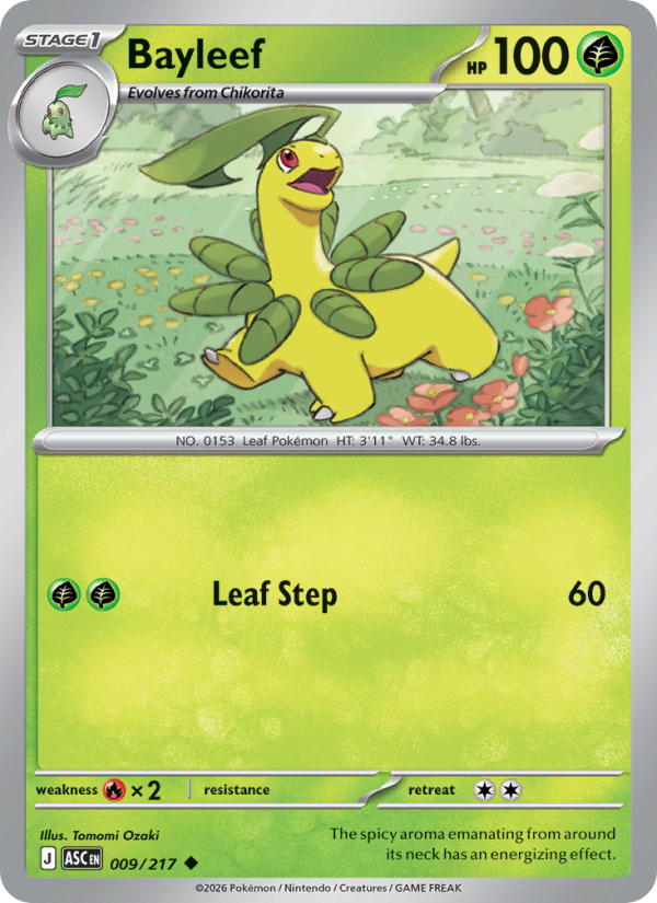 Bayleef
Stage1
Type: Grass
HP: 100
Leaf Step — 60
Retreat: 2