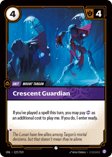 Rules
If you've played a spell this turn, you may pay {CHR} as an additional cost to play me. If you do, I enter ready.
Energy
4
Might
4
Domain
Chaos
Rarity
Common
Number
122/219
Artist
Aron Elekes
Expansion
Unleashed
